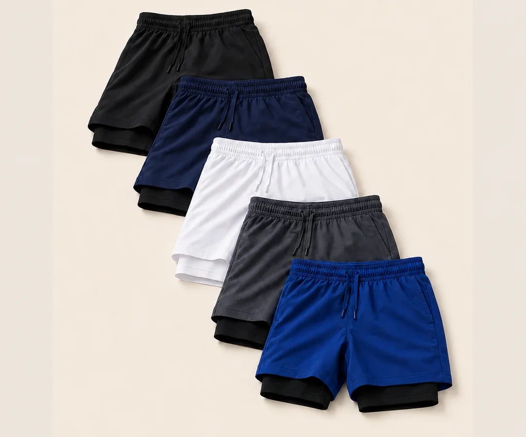 Kit 5 Shorts Dryfit 2 em 1 — os cinco shorts, um de cada cor